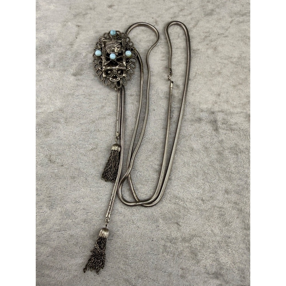 Vintage St. Labre Silver‎ Tone Bolo Necklace 28"